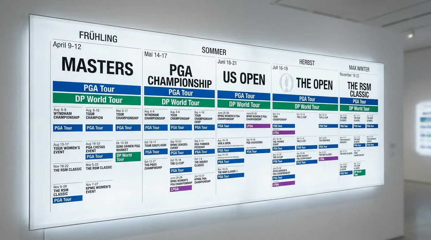 Golf Turnier-Kalender 2026 — die acht GGL-pauschal genehmigten Golfturniere für deutsche Wetter