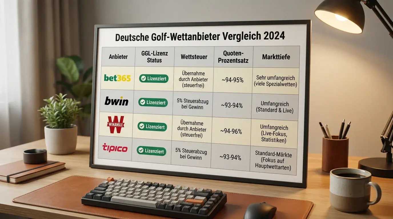 Golf Wettanbieter Vergleich Deutschland 2026 — bet365, bwin, Winamax und Tipico im direkten Test